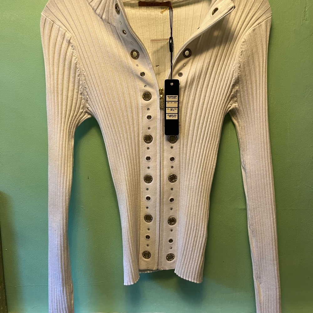 NWT Belldini White Ribbed Zip Up Sweater